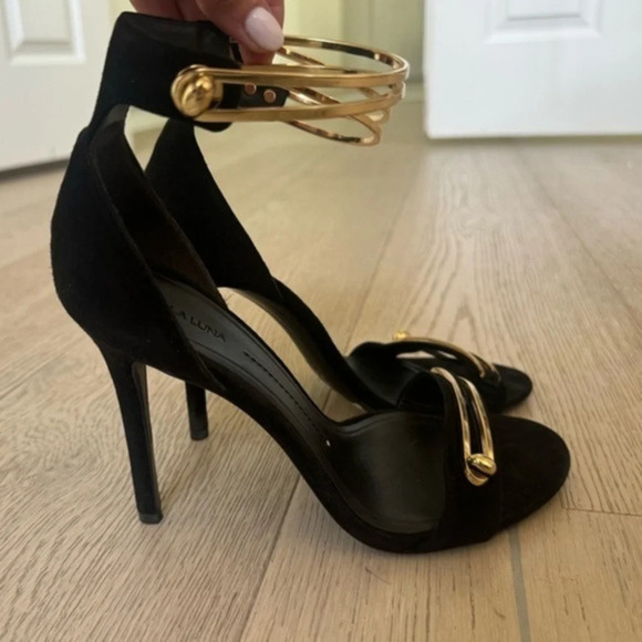 Shoes - Stunning Stella Luna suede black heals with gold hardware size 7